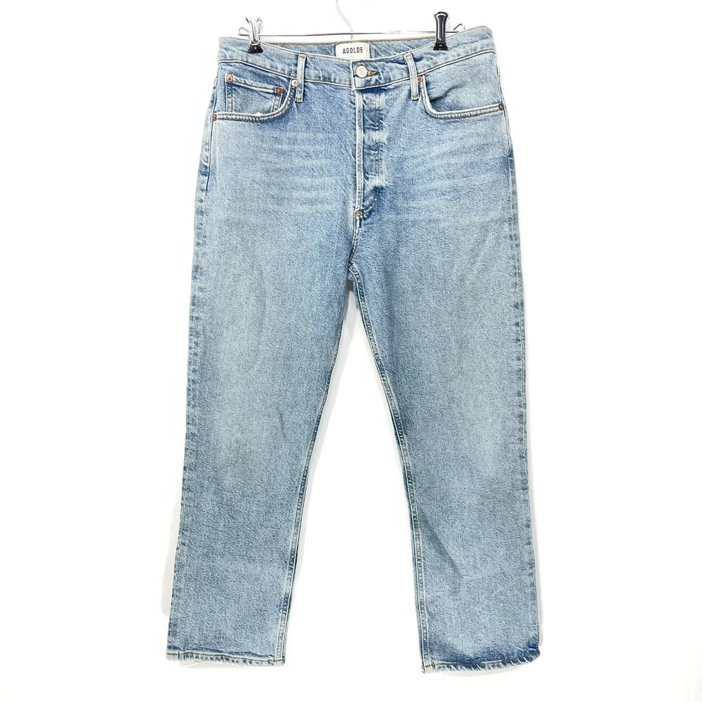 AGOLDE Size 30 Riley High Rise Straight Crop Jeans Button Fly Blue